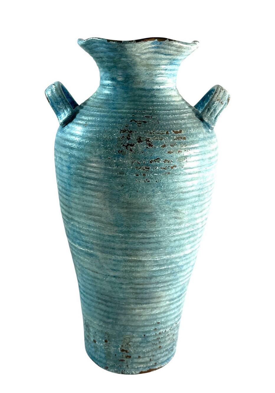 Southern Living at Home Large Turquoise Ceramic Urn Vase 14” Distressed Decor
